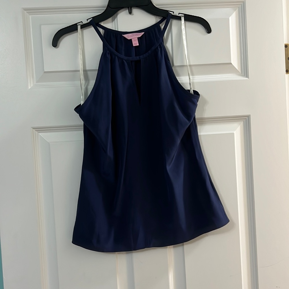 Lilly Pulitzer navy blue tank w/ cut out detail 100% silk size small